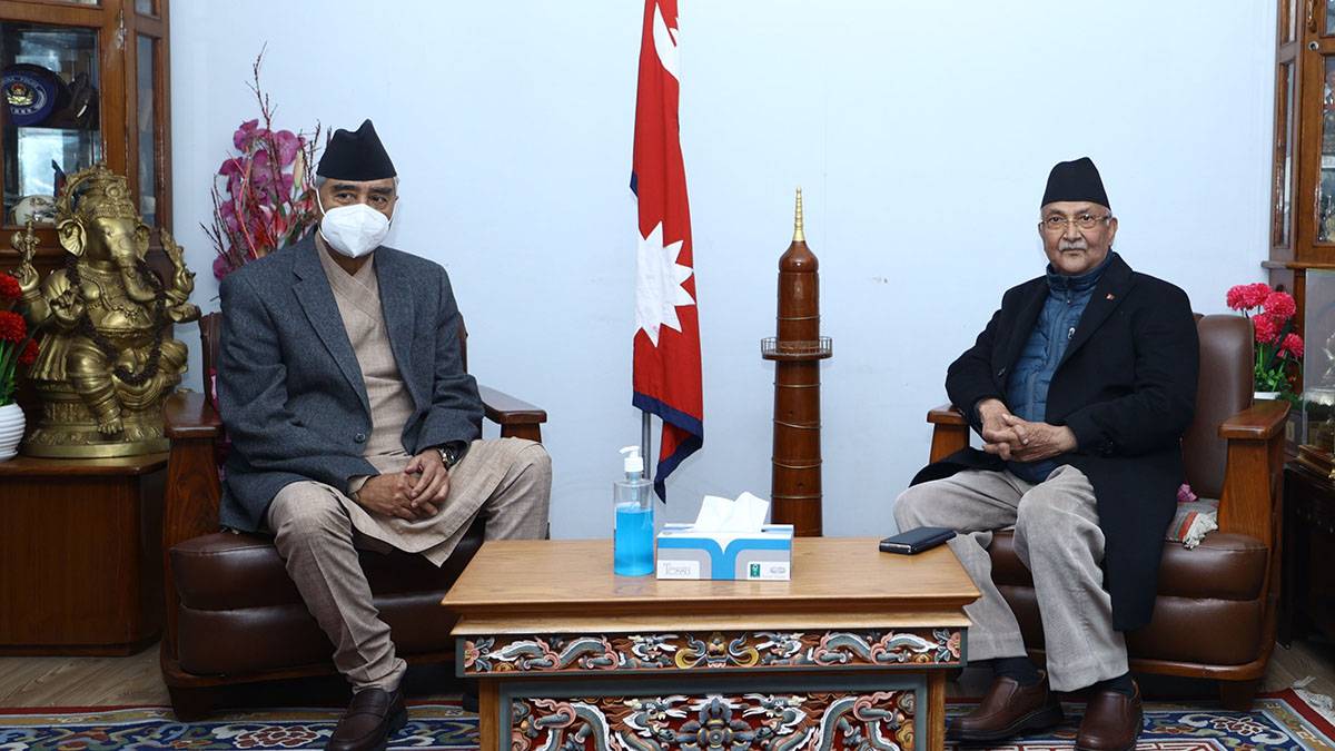 प्रधानमन्त्री देउवा र एमाले अध्यक्ष ओलीबीच भेटवार्ता, शनिबार पुनः छलफल हुने